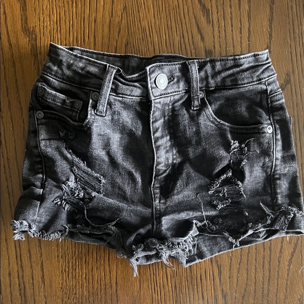 Aeropostale Charcoal Distressed Jean Shorts